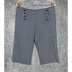 Bamboo Traders Capri Jeans Womens Size 8P Blue White‎ Striped Denim Button Front
